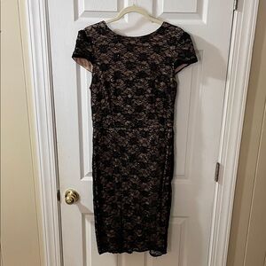 Betsey Johnson Black and Tan Lace Midi Dress